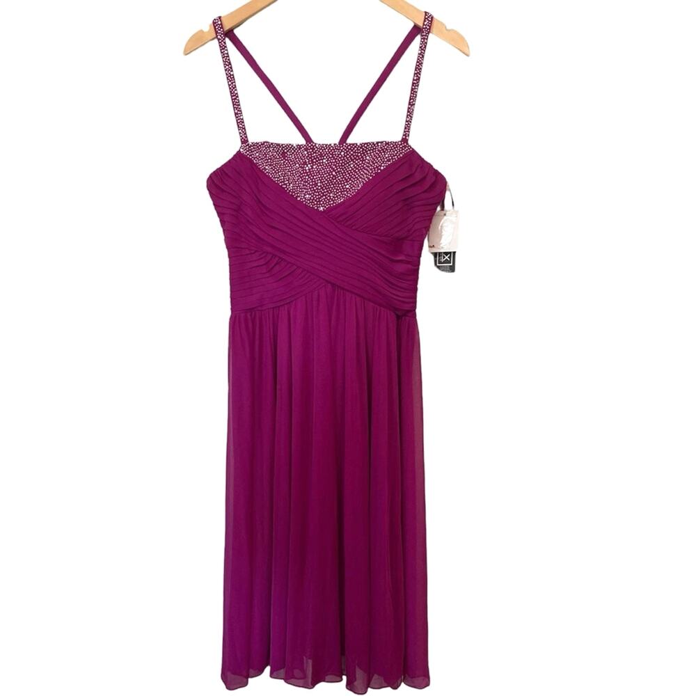 Alex Evenings fuchsia Midi length Pleaded Dress Size 6 fairy Whimsical Bling